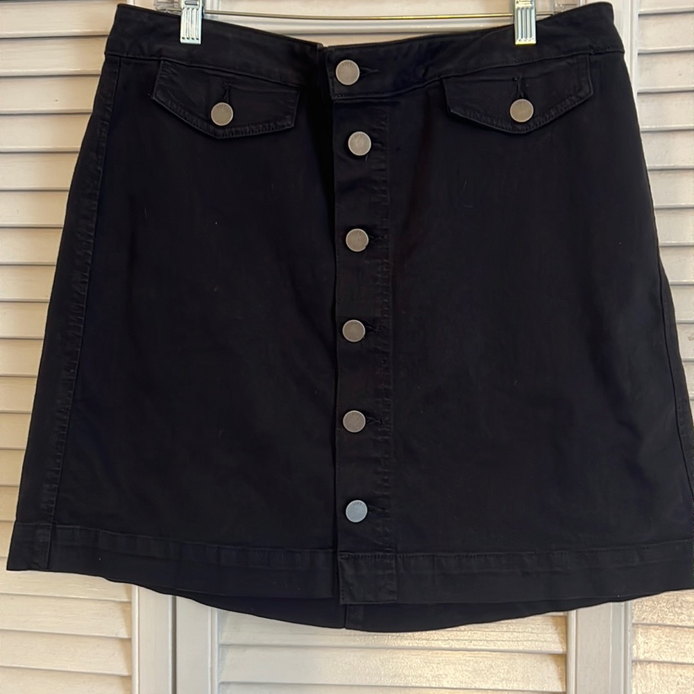 Loft Black soft denim button down A line skirt